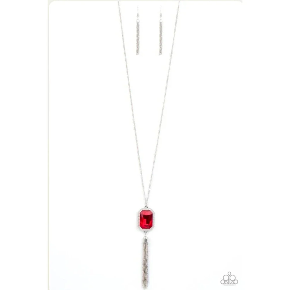 Paparazzi Blissed Out Opulence Red Gemstone Silver Necklace - NWT Sparkling